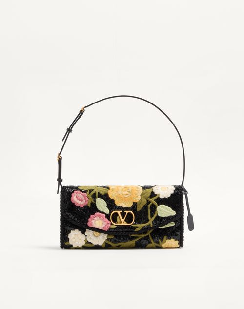 Valentino Garavani - Valentino Garavani Devain Small Embroidered Shoulder Bag - Black/multicolour - Woman - Shoulder Bags